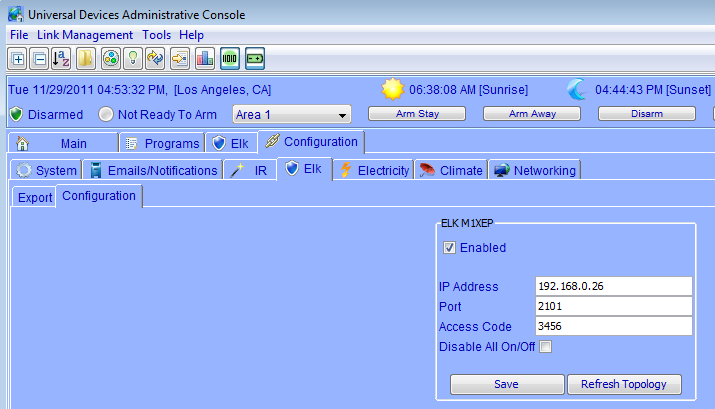 ISY Configuration for ELK