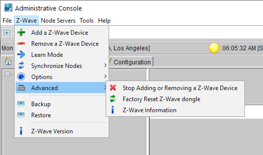 Z-Wave Top Level Menu